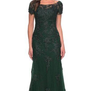 NWT La Femme 29792SC Tulle Mother of the Bride Dress Dark Emerald Size 8